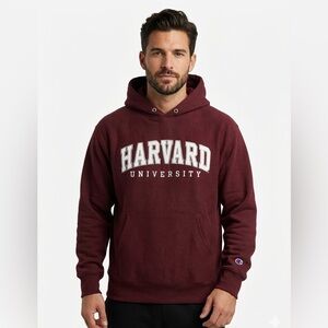 Champion Harvard University Varsity Burgundy Hoodie Unisex Men Size Small